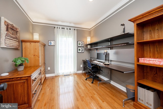 1568 Tattersall, West Chester, PA 19380 - office featuring built in desk, light wood-style flooring, and crown molding