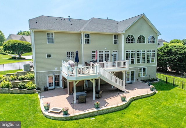 1568 Tattersall, West Chester, PA 19380 - back of property with a wooden deck, a patio area, a fenced backyard, french doors, and stairway