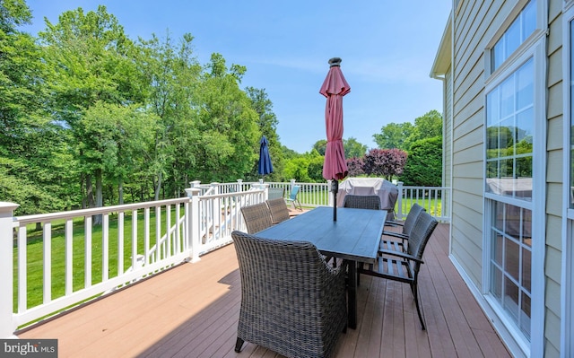 1568 Tattersall, West Chester, PA 19380 - wooden deck featuring outdoor dining space, a yard, view of wooded area, and grilling area