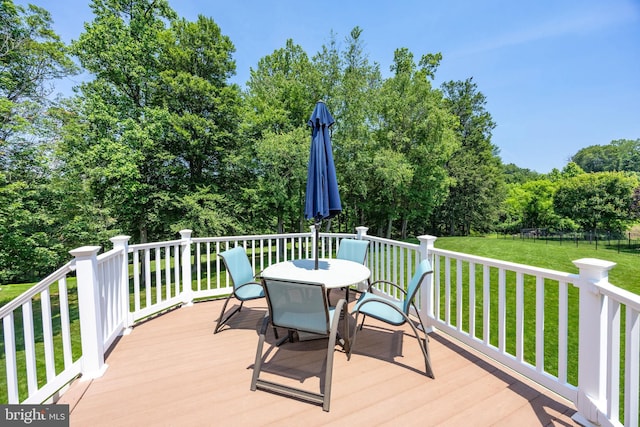 1568 Tattersall, West Chester, PA 19380 - deck featuring outdoor dining space, a lawn, and view of wooded area