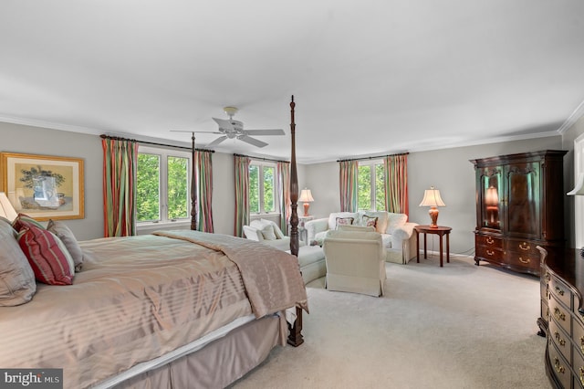 130 Hunt Valley Cir, Berwyn, PA 19312 - bedroom with crown molding, light colored carpet, and a ceiling fan