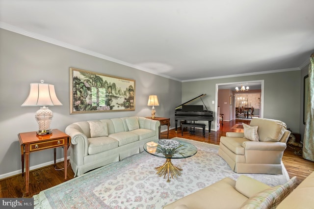 130 Hunt Valley Cir, Berwyn, PA 19312 - living area featuring wood finished floors, a chandelier, and crown molding