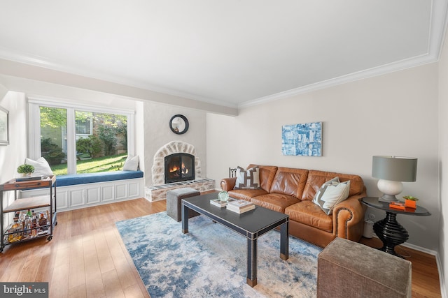 112 Oxley Ct, Newtown Square, PA 19073 - living area with ornamental molding, wood finished floors, and a fireplace