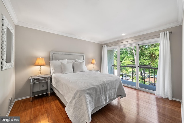 112 Oxley Ct, Newtown Square, PA 19073 - bedroom with access to exterior, crown molding, dark wood-type flooring, and recessed lighting