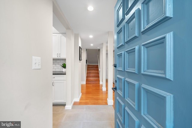 112 Oxley Ct, Newtown Square, PA 19073 - corridor with light tile patterned floors, stairway, and recessed lighting