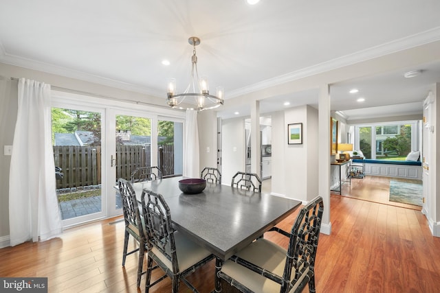 112 Oxley Ct, Newtown Square, PA 19073 - dining room featuring a chandelier, light wood-style floors, crown molding, and recessed lighting