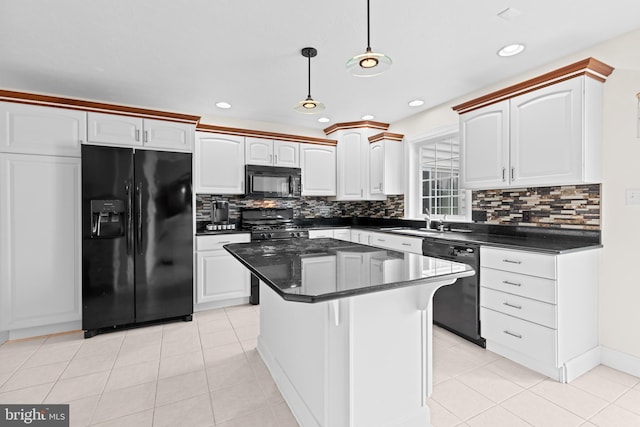 501 Bald Eagle Ct, Lancaster, PA 17601 - kitchen with black appliances, pendant lighting, tasteful backsplash, light tile patterned floors, and recessed lighting