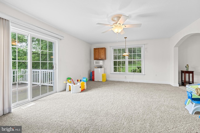 501 Bald Eagle Ct, Lancaster, PA 17601 - playroom featuring plenty of natural light, arched walkways, carpet, and a ceiling fan