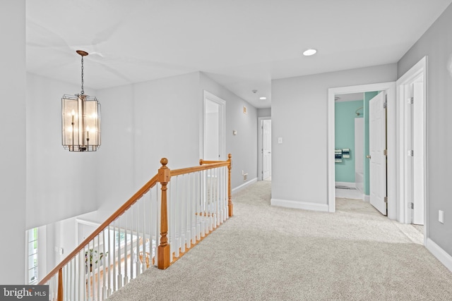501 Bald Eagle Ct, Lancaster, PA 17601 - corridor with carpet floors, a chandelier, an upstairs landing, and recessed lighting