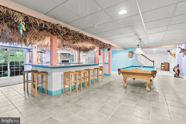 501 Bald Eagle Ct, Lancaster, PA 17601 - playroom with tile patterned floors, a paneled ceiling, and pool table