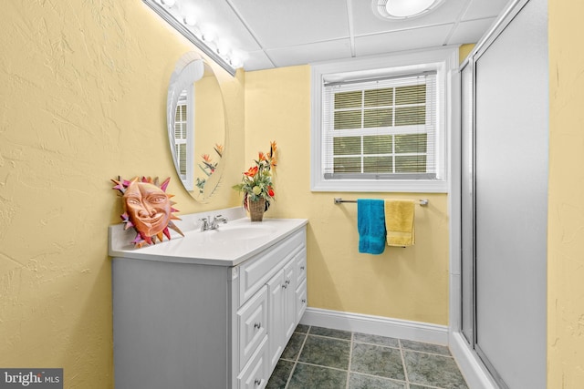 501 Bald Eagle Ct, Lancaster, PA 17601 - full bath with vanity, a stall shower, and a drop ceiling