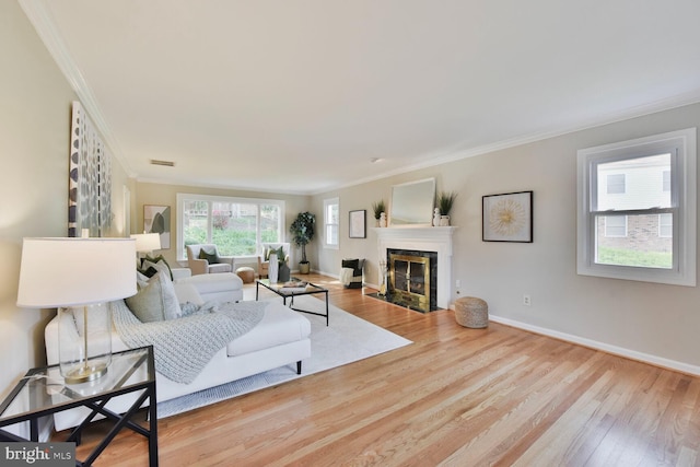 1517 Tuba Ct, Vienna, VA 22182 - living area featuring ornamental molding, wood finished floors, and a fireplace with flush hearth