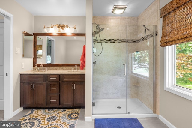 24 Rosette Ln, Richboro, PA 18954 - bathroom featuring a shower stall, double vanity, and tile patterned floors