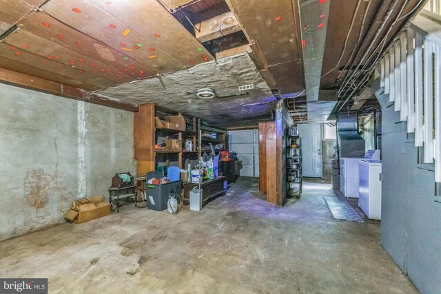 2864 Cushing Rd, Camden, NJ 08104 - unfinished basement with stairs and washing machine and dryer