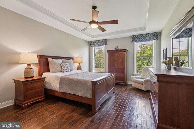 3132 Butternut Ln, Chester Springs, PA 19425 - bedroom featuring a raised ceiling, dark wood-type flooring, and a ceiling fan