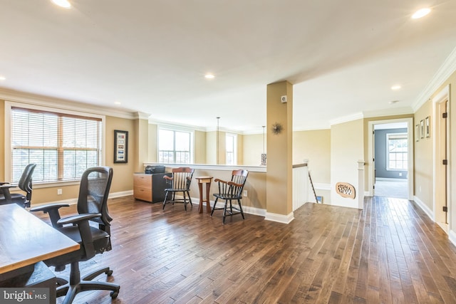 3132 Butternut Ln, Chester Springs, PA 19425 - office featuring crown molding, dark wood-style flooring, and recessed lighting
