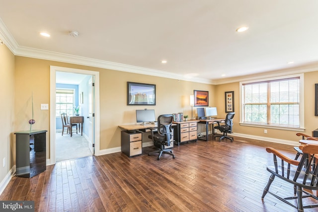 3132 Butternut Ln, Chester Springs, PA 19425 - office area with dark wood finished floors, crown molding, and recessed lighting