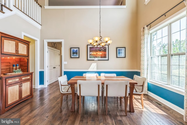 3132 Butternut Ln, Chester Springs, PA 19425 - dining space featuring a high ceiling, plenty of natural light, a chandelier, and dark wood finished floors