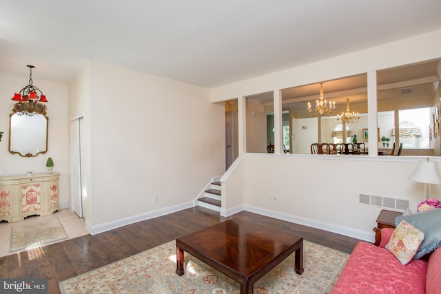 114 Pipers Pl, Chalfont, PA 18914 - living room with a chandelier and hardwood / wood-style floors