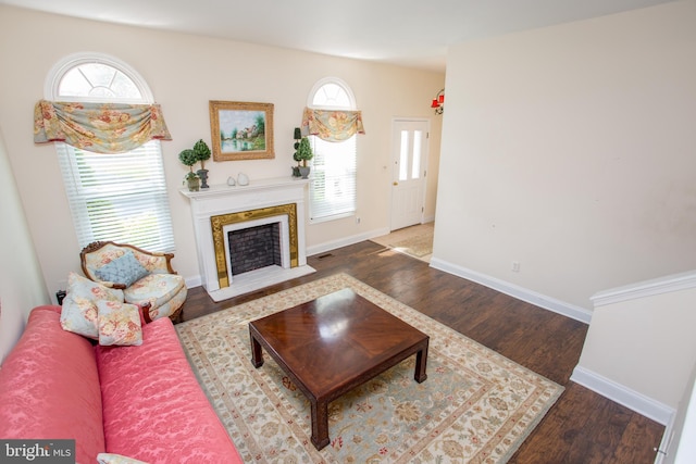 114 Pipers Pl, Chalfont, PA 18914 - living area with wood finished floors and a premium fireplace