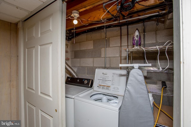 114 Pipers Pl, Chalfont, PA 18914 - laundry room featuring concrete block wall and separate washer and dryer