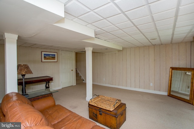 114 Pipers Pl, Chalfont, PA 18914 - carpeted living area with stairway and wooden walls