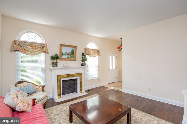 114 Pipers Pl, Chalfont, PA 18914 - living room with hardwood / wood-style flooring, healthy amount of natural light, and a fireplace