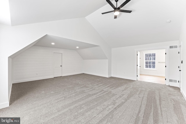 171 Ellicott Rd, Avondale, PA 19311 - additional living space featuring vaulted ceiling, carpet, a ceiling fan, and recessed lighting