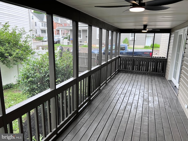122 W N St, Waynesboro, PA 17268 - unfurnished sunroom featuring ceiling fan and a residential view