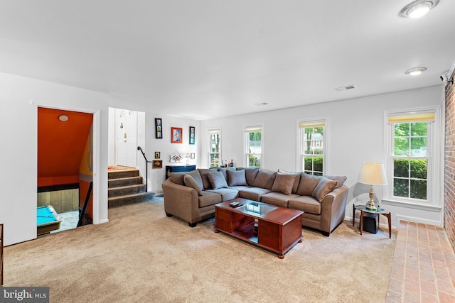 5139 Celestial Way, Columbia, MD 21044 - carpeted living room featuring stairway and baseboards