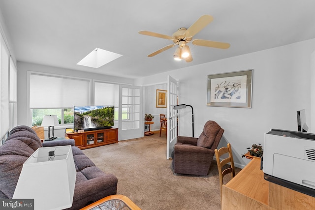 5139 Celestial Way, Columbia, MD 21044 - living room featuring a skylight, carpet, and a ceiling fan