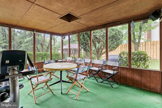 5139 Celestial Way, Columbia, MD 21044 - sunroom / solarium featuring carpet, healthy amount of natural light, wooden ceiling, wooden walls, and outdoor dining space