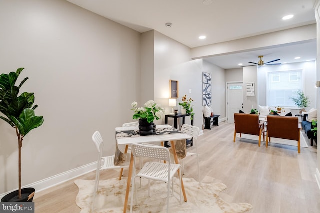 3910 E Pratt St, Baltimore, MD 21224 - dining area with light wood-type flooring, a ceiling fan, and recessed lighting