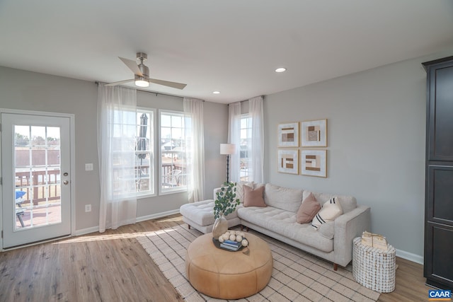 421 Willowshire Ct, Waynesboro, VA 22980 - living room featuring light wood-style floors, ceiling fan, healthy amount of natural light, and recessed lighting