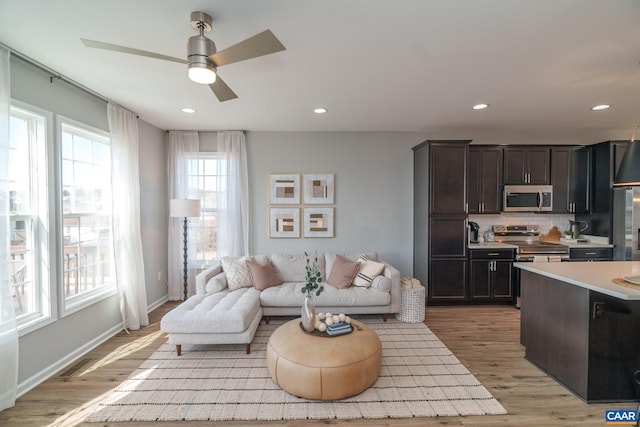 421 Willowshire Ct, Waynesboro, VA 22980 - living room with ceiling fan, light wood-style flooring, and recessed lighting