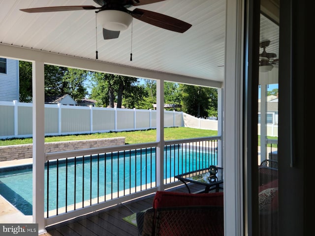 27 Dunlin Way, Sicklerville, NJ 08081 - view of swimming pool featuring a fenced backyard and a ceiling fan