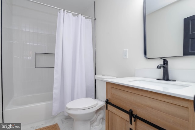 1117 Overbrook Rd, Baltimore, MD 21239 - bathroom with vanity, shower / bathtub combination with curtain, and marble finish floors
