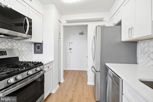 600 Roosevelt Blvd Unit 316, Falls Church, VA 22044 - kitchen featuring appliances with stainless steel finishes, light countertops, backsplash, and white cabinetry