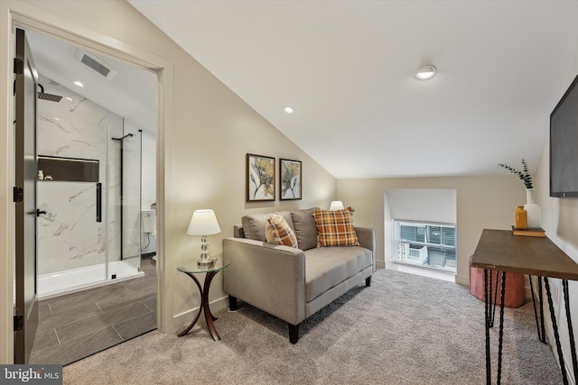 181 Levering St, Philadelphia, PA 19127 - living room featuring carpet flooring, vaulted ceiling, and recessed lighting