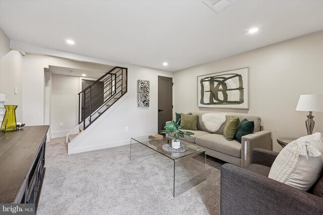 181 Levering St, Philadelphia, PA 19127 - carpeted living area with stairway and recessed lighting