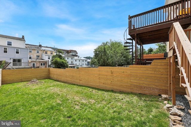 181 Levering St, Philadelphia, PA 19127 - fenced backyard featuring a wooden deck, stairway, and a residential view
