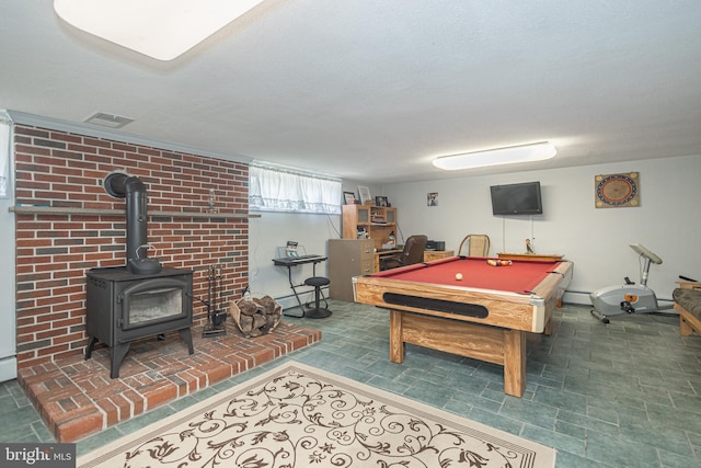 3735 Donegal Ln, Brookhaven, PA 19015 - recreation room featuring a wood stove and billiards table