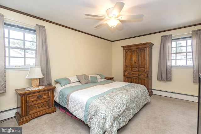 3735 Donegal Ln, Brookhaven, PA 19015 - bedroom with a baseboard heating unit, carpet floors, multiple windows, and crown molding