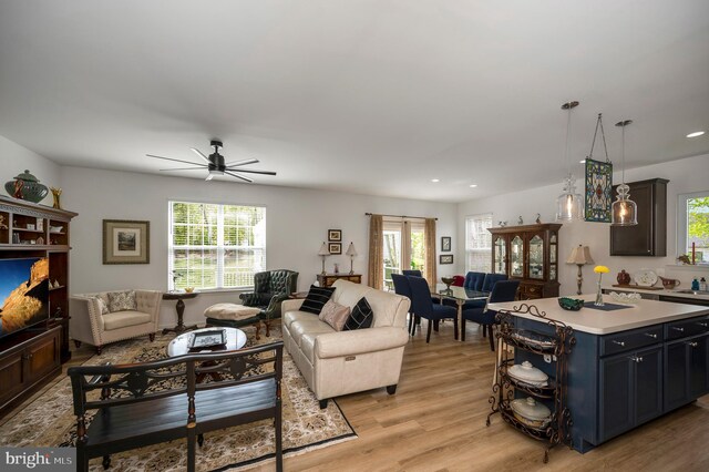 21 Walnut Grove Dr, Fredericksburg, VA 22406 - living room featuring light wood-type flooring, a ceiling fan, and recessed lighting