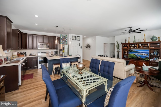 21 Walnut Grove Dr, Fredericksburg, VA 22406 - dining space with light wood-type flooring, ceiling fan, and recessed lighting