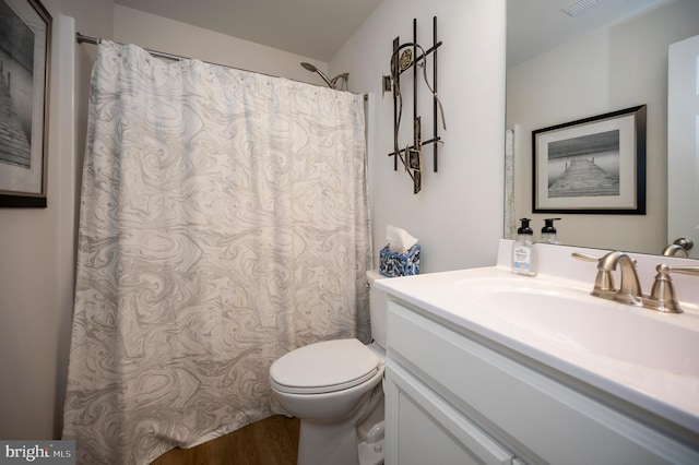 21 Walnut Grove Dr, Fredericksburg, VA 22406 - bathroom featuring vanity, wood finished floors, and a shower with curtain
