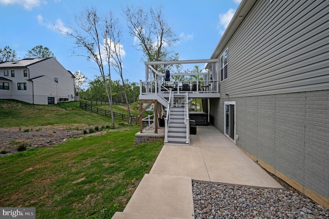 21 Walnut Grove Dr, Fredericksburg, VA 22406 - view of yard featuring stairway, a wooden deck, and a patio