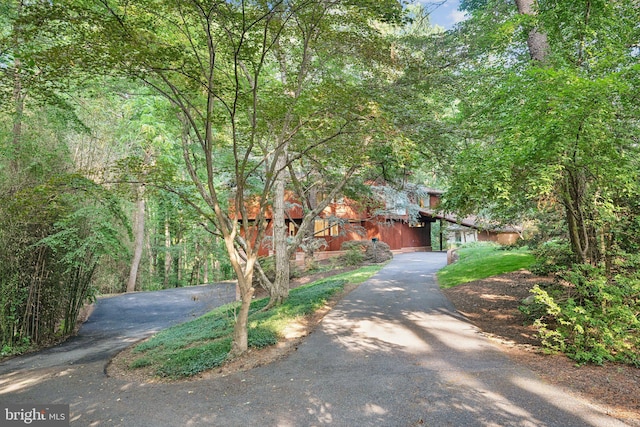 1330 Potomac School Rd, Mclean, VA 22101 - view of property hidden behind natural elements featuring driveway, a wooded view, and a barn