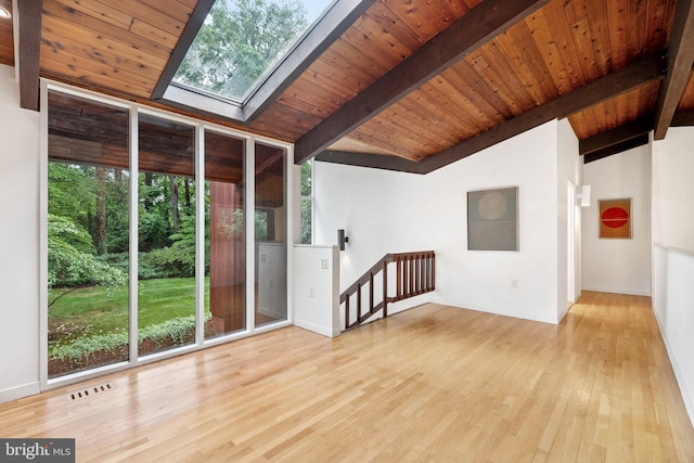 1330 Potomac School Rd, Mclean, VA 22101 - unfurnished room with wood finished floors, wood ceiling, and a skylight