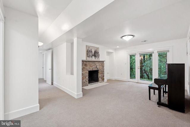 1330 Potomac School Rd, Mclean, VA 22101 - carpeted living room with baseboards and a fireplace